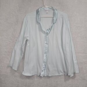 Miss Elaine Women's Sleepwear Top Light Blue Button-Up‎ Size XL